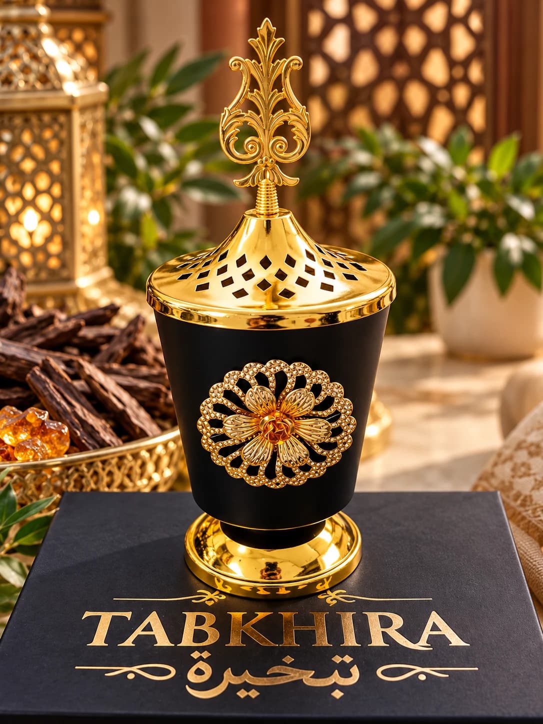 مبخرة فاخرة أسود وذهبي هدية مع عرض الـ DUO من TABKHIRA